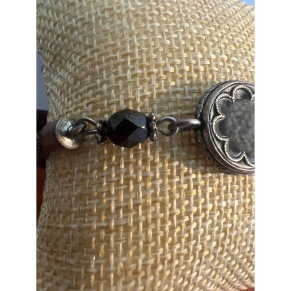 Vintage GB Collection Sterling Silver Bracelet Mesh Black Glass Toggle Estate - Picture 3 of 7